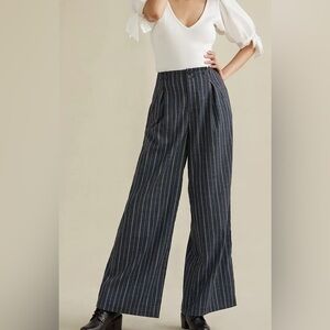 Anthropologie Navy Striped Wide Leg Pants